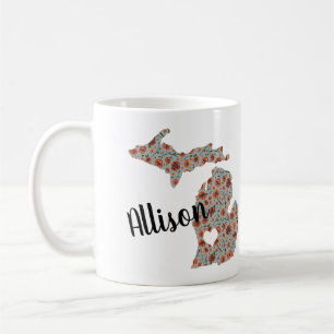 Caneca De Café Nome Com Estado Das Poppies Michigan E Impressão