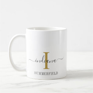 Caneca De Café Nome com Letra Inicial Estiloso Dourado Cinza Mini