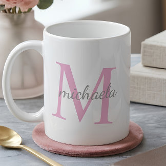 Caneca De Café Nome com Monograma M Personalizado