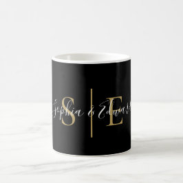 Caneca De Café Nome com Monograma Preto e Dourado em Letra de For