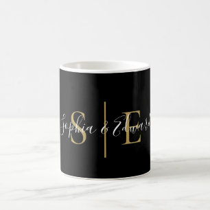 Caneca De Café Nome com Monograma Preto e Dourado em Letra de For