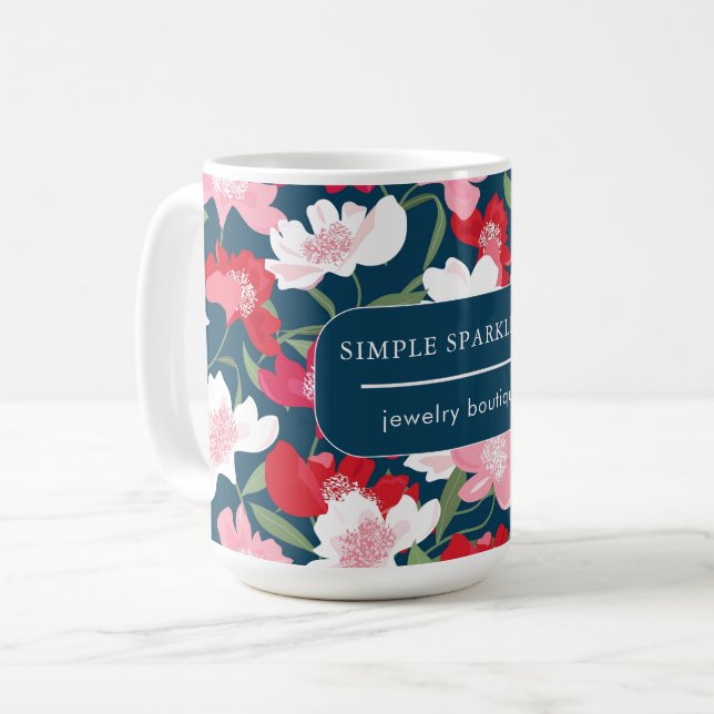 Caneca De Café Nome Comercial da Companhia Floral Vermelha Azul C (Frente Esquerda)