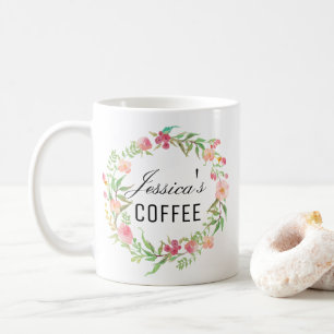Caneca De Café Nome Cutom Mug, Nome Personalizado Mug, Floral-5