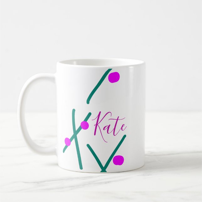 Caneca De Café Nome da árvore de cerejeira verde rosa boho retrô  (Esquerda)
