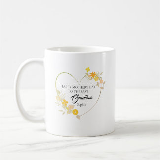 Caneca De Café Nome da Avó Personalizado Floral Heart Dia das Mãe