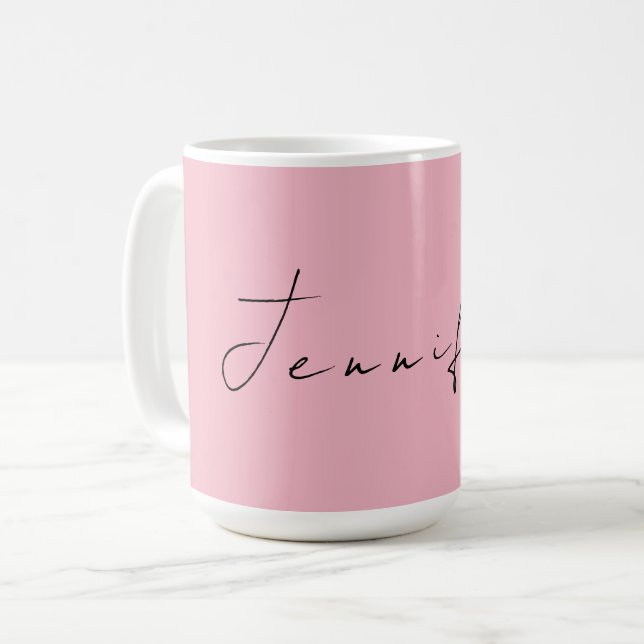 Caneca De Café Nome da caligrafia feminina rosa-claro profissiona (Frente Esquerda)