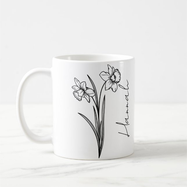 Caneca De Café Nome da Elegante Escritura Flor de Nascimento de M (Esquerda)