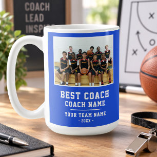 Caneca De Café Nome da Equipe do Melhor Treinador Azul Foto Obrig