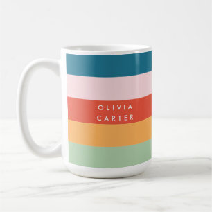 Caneca De Café Nome da Faixa Horizontal Retroativa Colorida do Gr