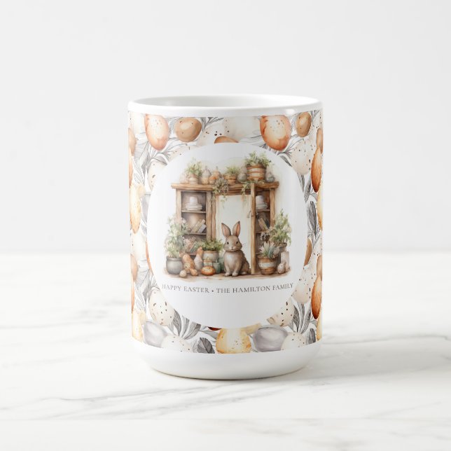 Caneca De Café Nome da Família Beige Páscoa Rabbit (Centro)