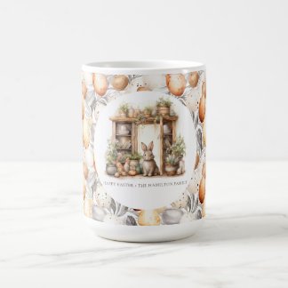 Caneca De Café Nome da Família Beige Páscoa Rabbit