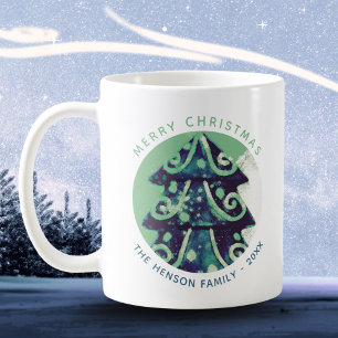 Caneca De Café Nome da Família da Árvore de Natal Festiva