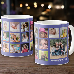 Caneca De Café Nome da Família de Colagem de Fotos Personalizada 