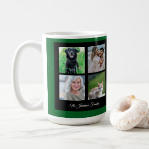 Caneca De Café Nome da família Feliz Natal e Colagem de Fotos