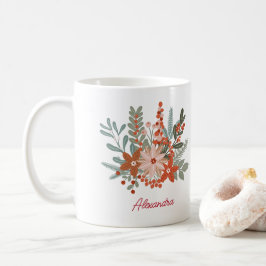 Caneca De Café Nome da Família Feriado de Natal Floral