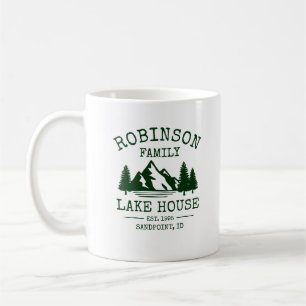 Caneca De Café Nome da família Lago House Floresta Árvores Verd