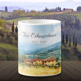 Caneca De Café Nome da Família Mediterrâneo Toscano Aquarela