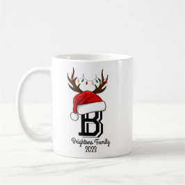 Caneca De Café Nome da Família Monogramas Papai Noel Natal