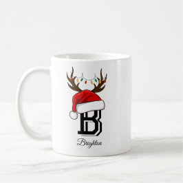 Caneca De Café Nome da Família Monogramas Papai Noel Natal
