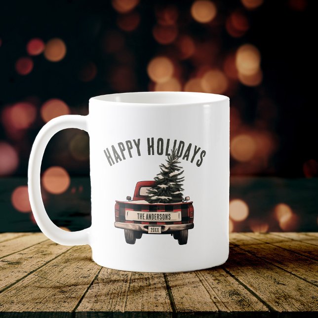 Caneca De Café Nome da Família Personalizada de Caminhão de Natal (Criador carregado)