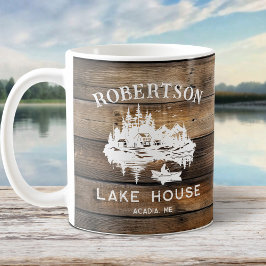 Caneca De Café Nome da Família Rustic Wood Lake House