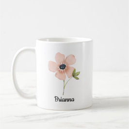 Caneca De Café Nome da Flor Aquarela Rosada