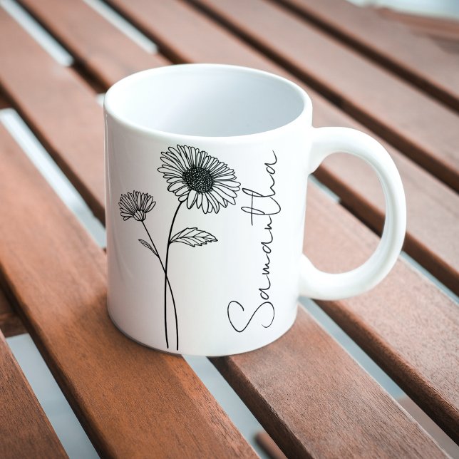 Caneca De Café Nome da Flor de Nascimento de Aster em Letra Elega (Criador carregado)