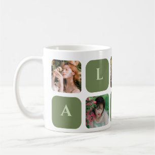 Caneca De Café Nome da Foto de Cor Verde do Pastel de Colagem Mod