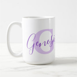 Caneca De Café Nome da gênese que significa texto roxo monograma 