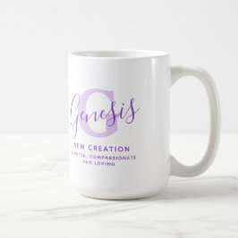 Caneca De Café Nome da gênese que significa texto roxo monograma 