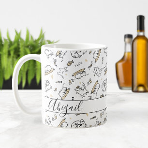 Caneca De Café Nome da Ilustração de Gatos 🐾 ou do Monograma Cat