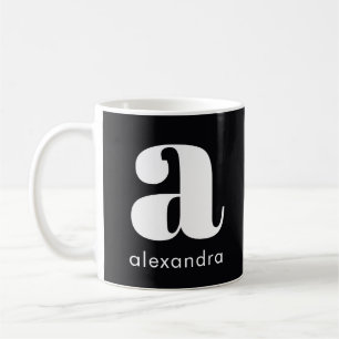 Caneca De Café Nome da Letra Inicial Monograma Preto Simples Mode