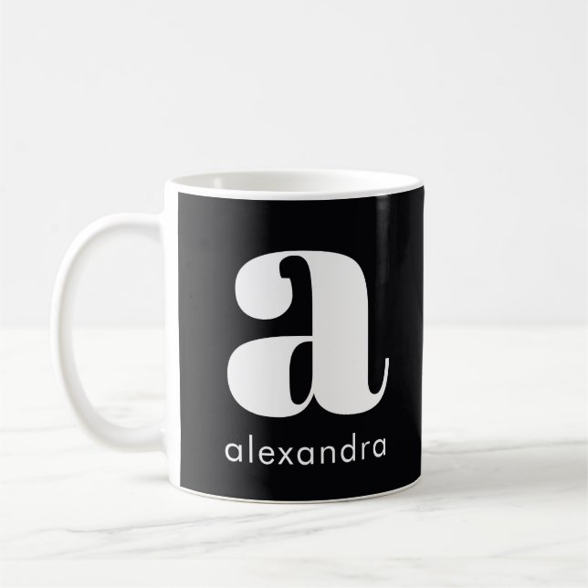 Caneca De Café Nome da Letra Inicial Monograma Preto Simples Mode (Esquerda)