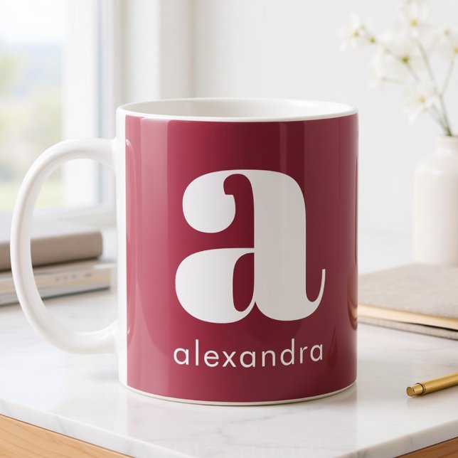 Caneca De Café Nome da Letra Inicial Monograma Rosa Simples Moder (Criador carregado)