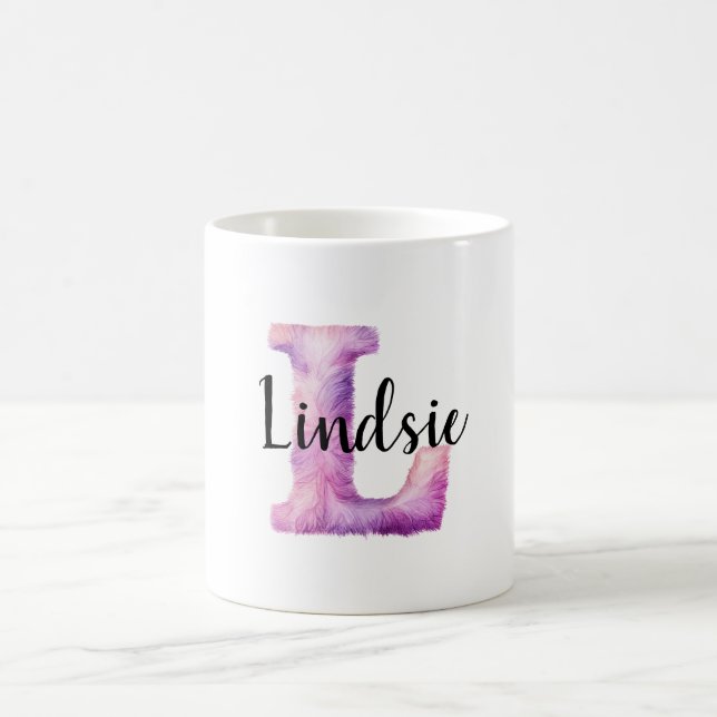 Caneca De Café Nome da letra L aconchegante rosa roxo (Centro)