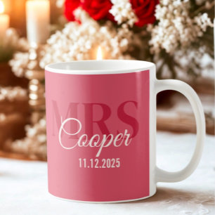 Caneca De Café Nome da noiva com data de casamento Cor Vermelha C
