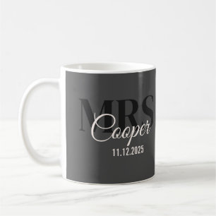 Caneca De Café Nome da Noiva com Data de Casamento Texto a Preto