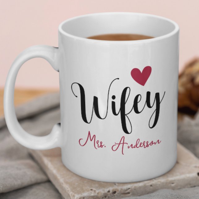 Caneca De Café Nome da Wifey e Aniversário de Casamento (Criador carregado)
