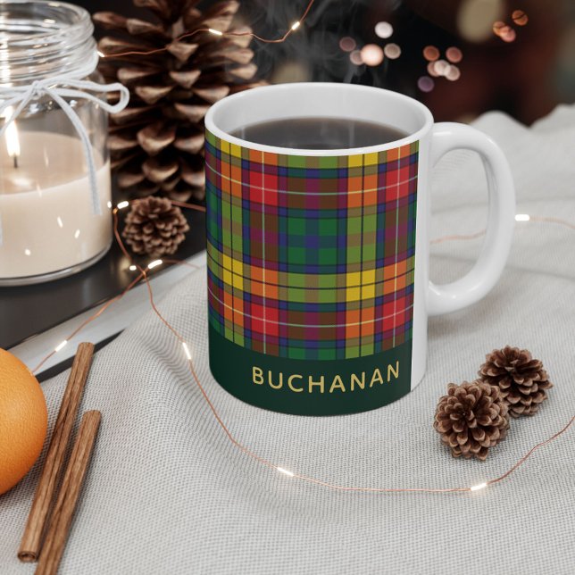 Caneca De Café Nome da Xadrez do Clã Buchanan Tartan Personalizad (Personalized Rustic Plaid Red Green Buchanan Tartan 11oz Coffee Mug)