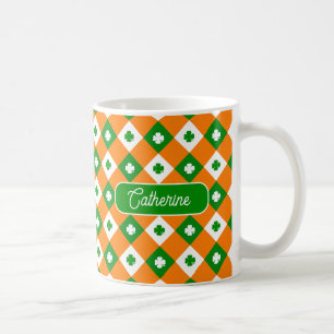 Caneca De Café Nome da Xadrez Verde-Laranja-rua de Patrick