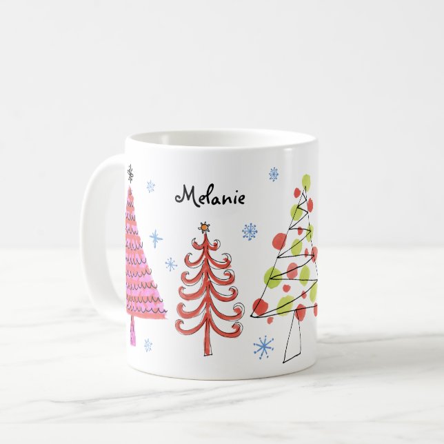 Caneca De Café Nome das Árvores de Natal Rosa-Vermelho (Frente Esquerda)