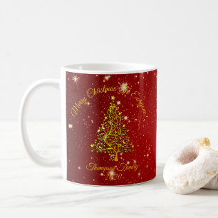 Caneca De Café Nome das Estrelas da Árvore Dourada Vermelha de Na