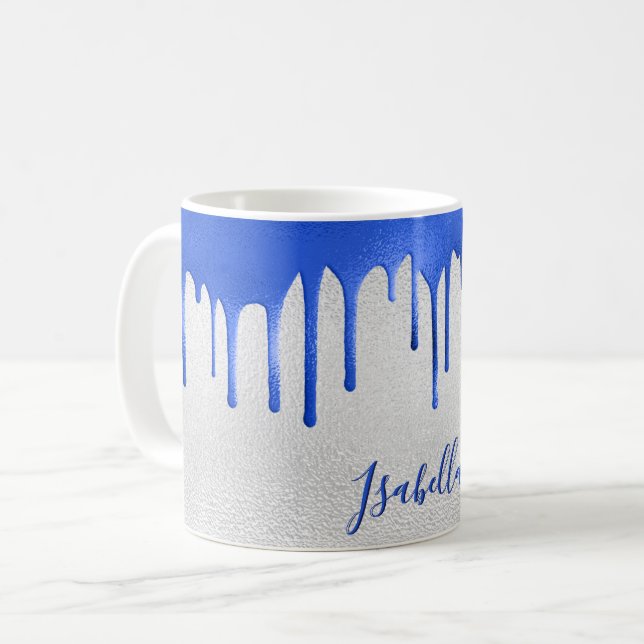 Caneca De Café Nome das gotas azuis reais de prata (Frente Esquerda)