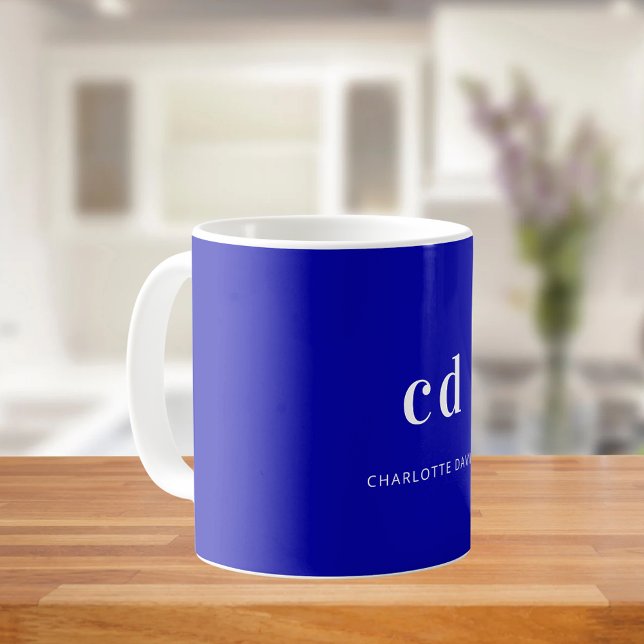 Caneca De Café Nome das iniciais do monograma branco azul-real (Criador carregado)