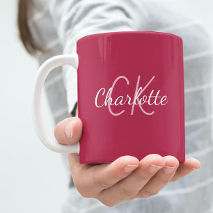 Caneca De Café Nome das iniciais do monograma magenta