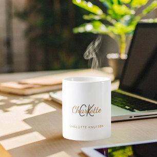 Caneca De Café Nome das iniciais do monograma script elegante