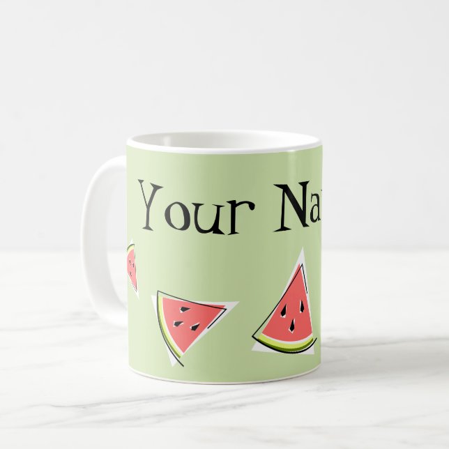 Caneca De Café Nome das Peças Verdes de Melancia (Frente Esquerda)
