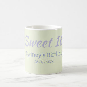 Caneca De Café Nome de 16º aniversário doce roxo verde pastel em