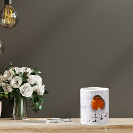 Caneca De Café Nome de adição de Robin fofo personalizado na neve