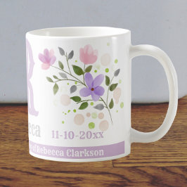 Caneca De Café Nome de Aniversário Importante e Desenho Floral de